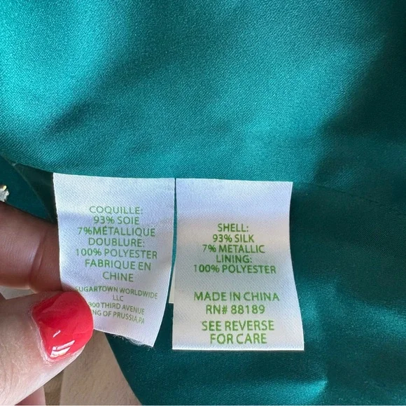 Lilly Pulitzer Cleme Spruce Green Silk Gold Metallic Dot Dress Size 14 - Picture 11 of 11